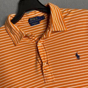 Polo Ralph Lauren Mens Orange White Striped Featherweight Mesh Polo Shirt Size L